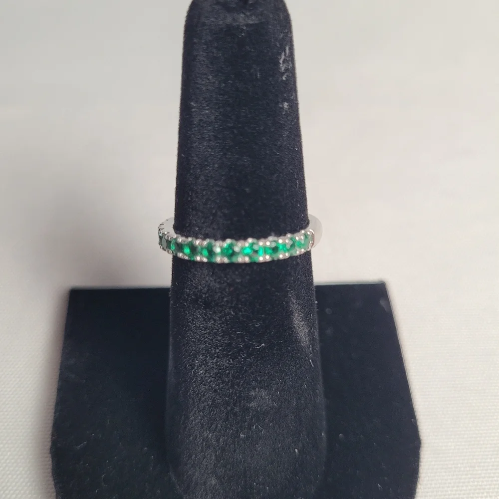 Sterling Silver Green Rhinestone Eternity Band Stackable Ring Size 6